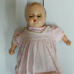 1930s 20-inch Composition Doll with White and Pink Dress